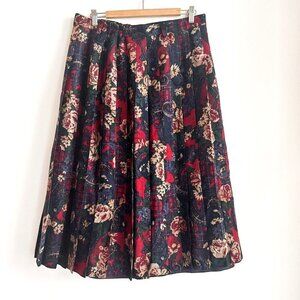 Vintage Hammer Floral Paisley Print Pleated Midi Skirt Wool L